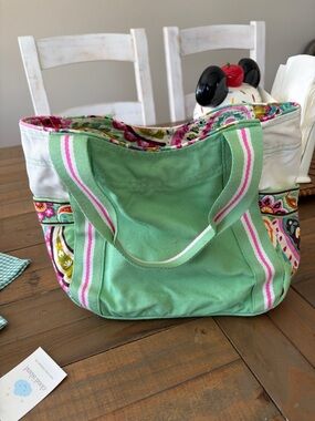 Vera Bradley Mint Green Canvas Tote with Floral Trim